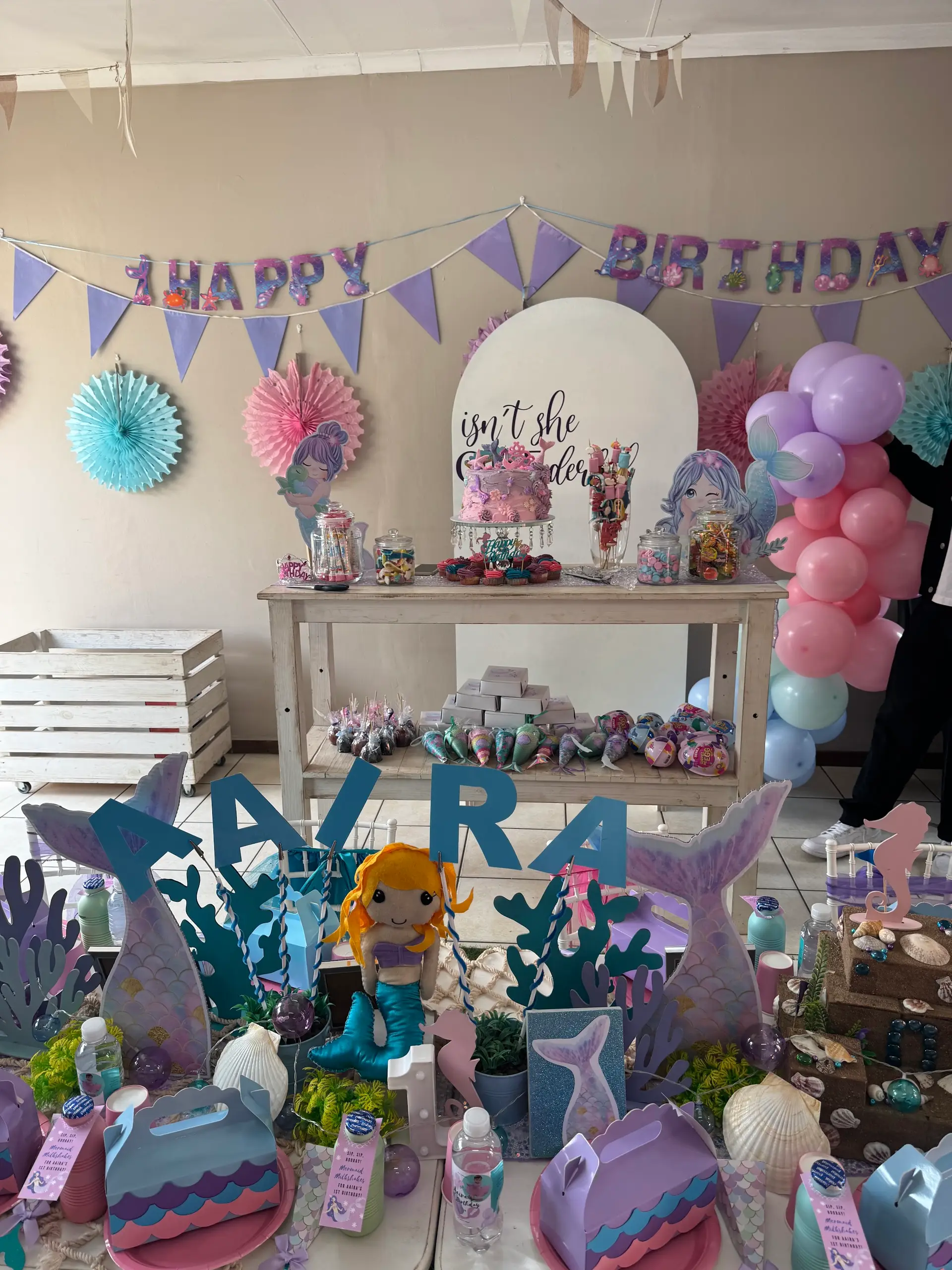 A purple happy birthday setup